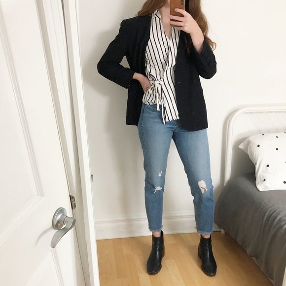 Stunning Parisian Asymmetrical Wrap Striped Blouse - Picture 4 of 4